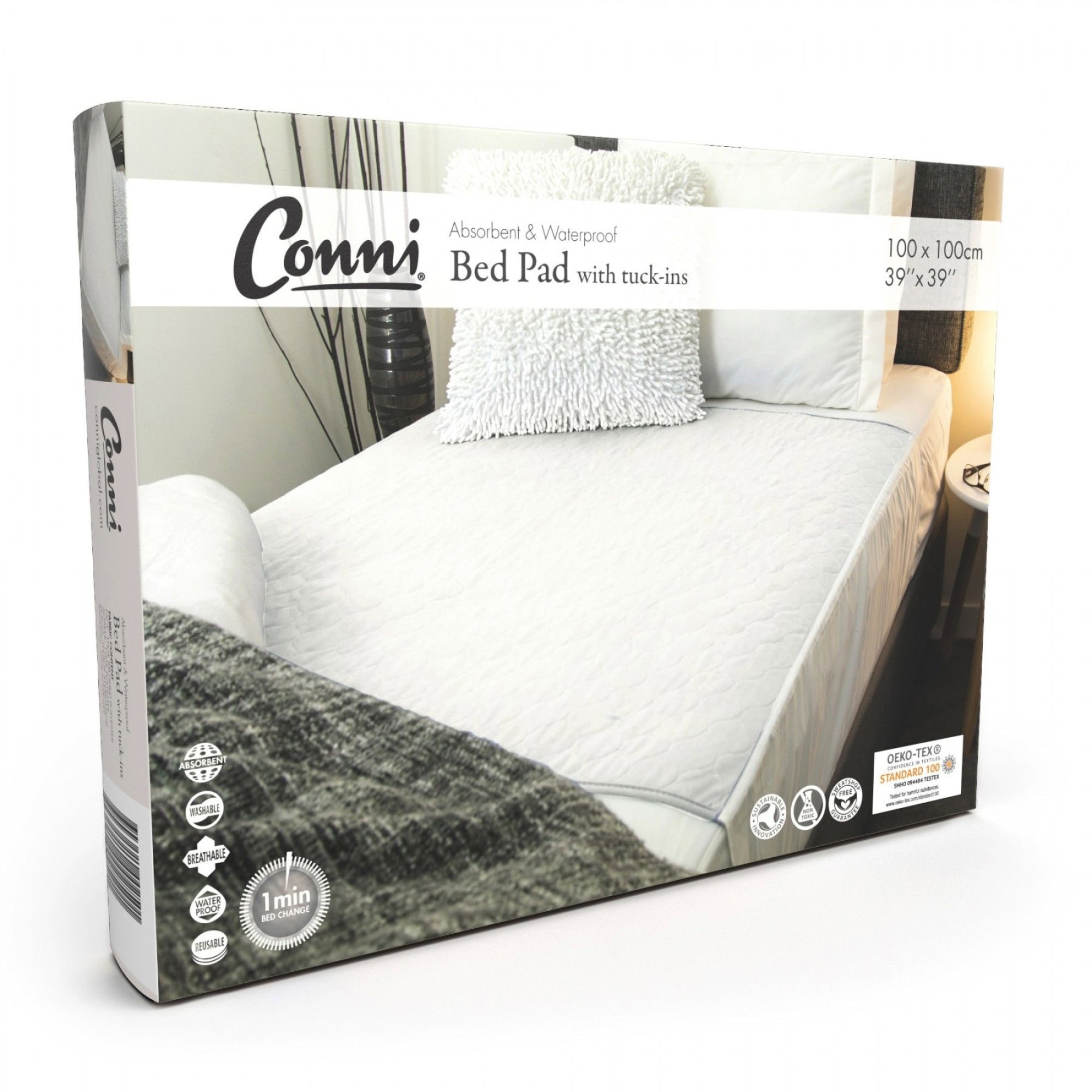 Conni Reusable Bed Pad with Tuck-Ins - Absorbent & Waterproof