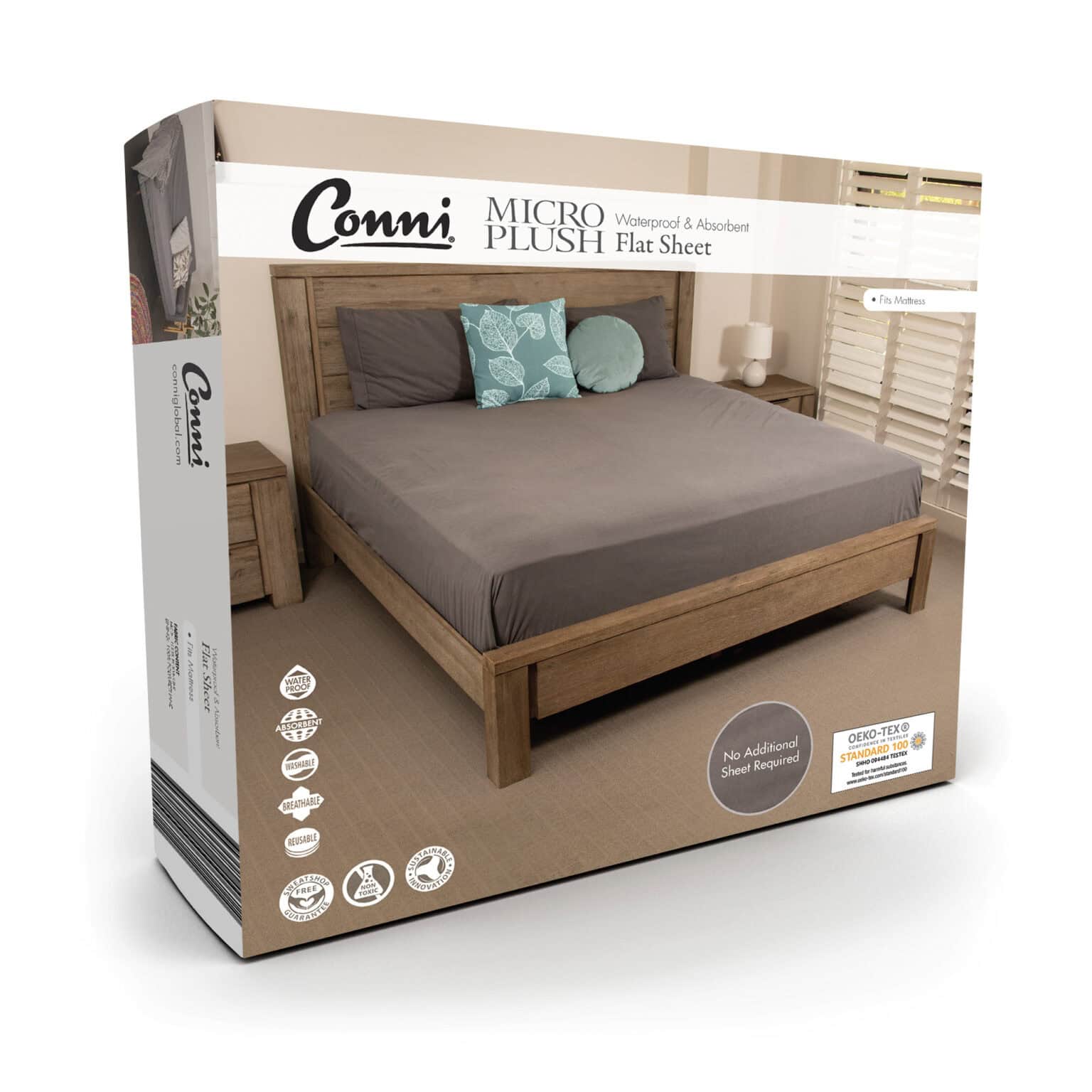 Conni Micro Plush Waterproof Flat Sheet - Charcoal